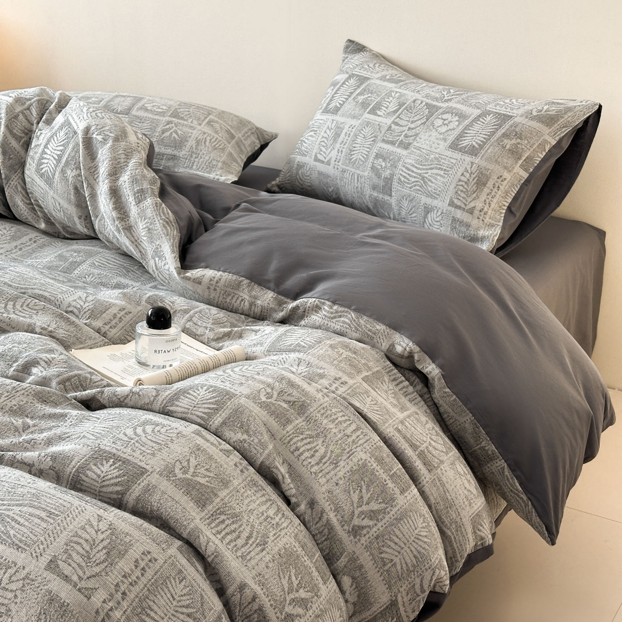 91家纺网 家纺一手货源 找家纺 慕尚家纺 2025新款全棉提花皱皱纱四件套 消消乐-灰