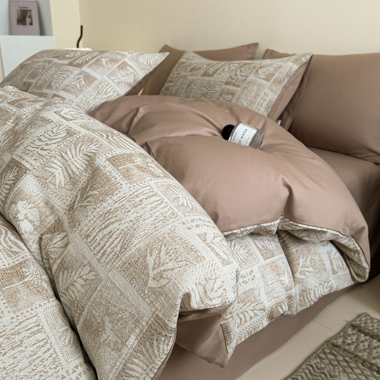 慕尚家纺 2025新款全棉提花皱皱纱四件套 消消乐-卡其