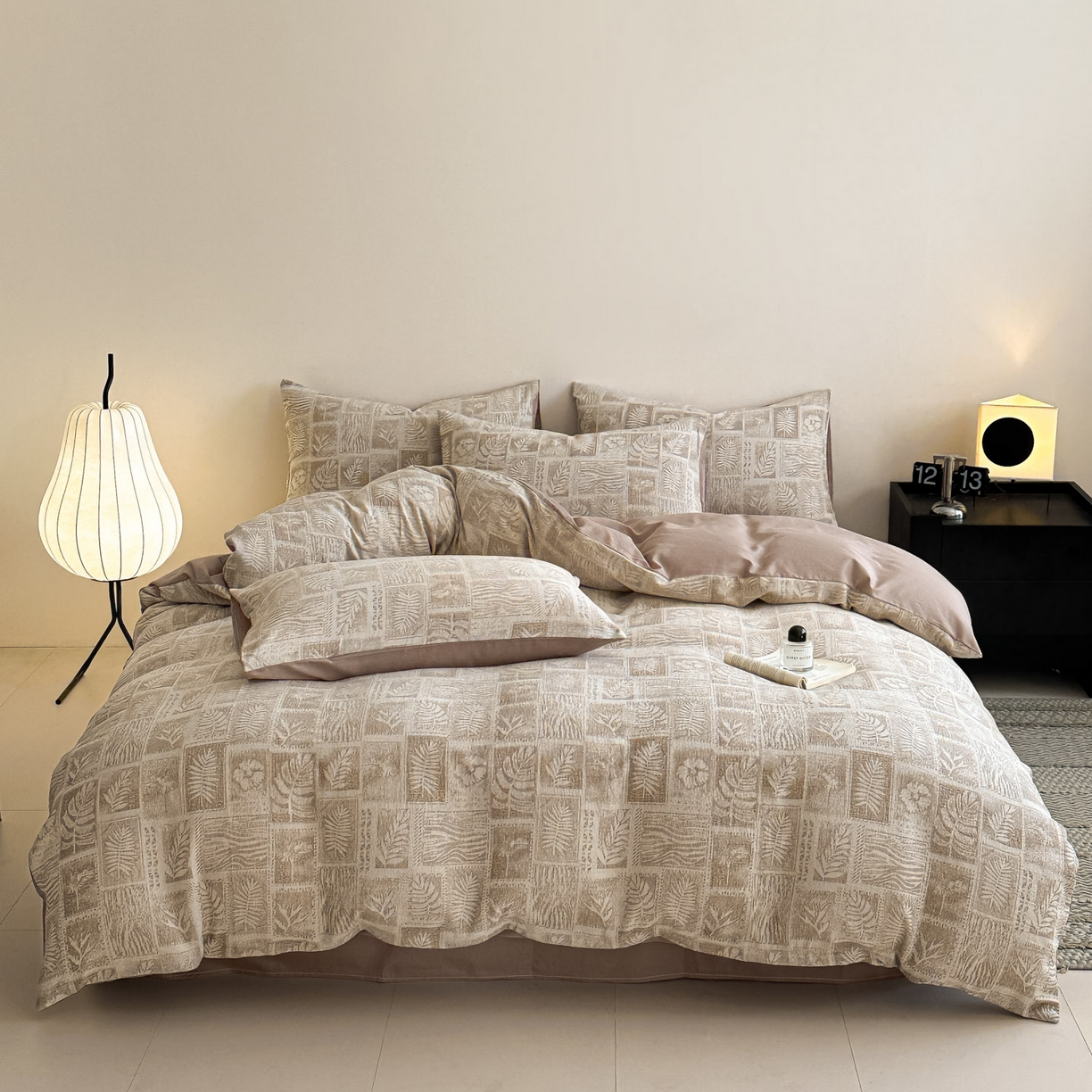 91家纺网 家纺一手货源 找家纺 慕尚家纺 2025新款全棉提花皱皱纱四件套 消消乐-卡其