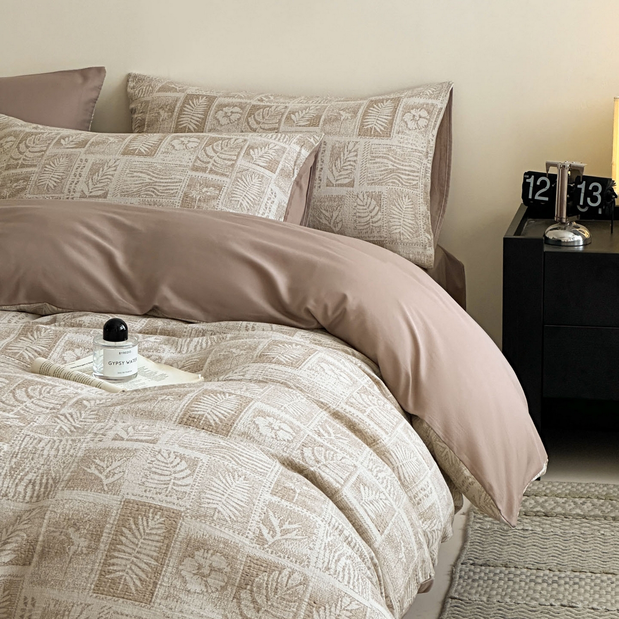 91家纺网 家纺一手货源 找家纺 慕尚家纺 2025新款全棉提花皱皱纱四件套 消消乐-卡其