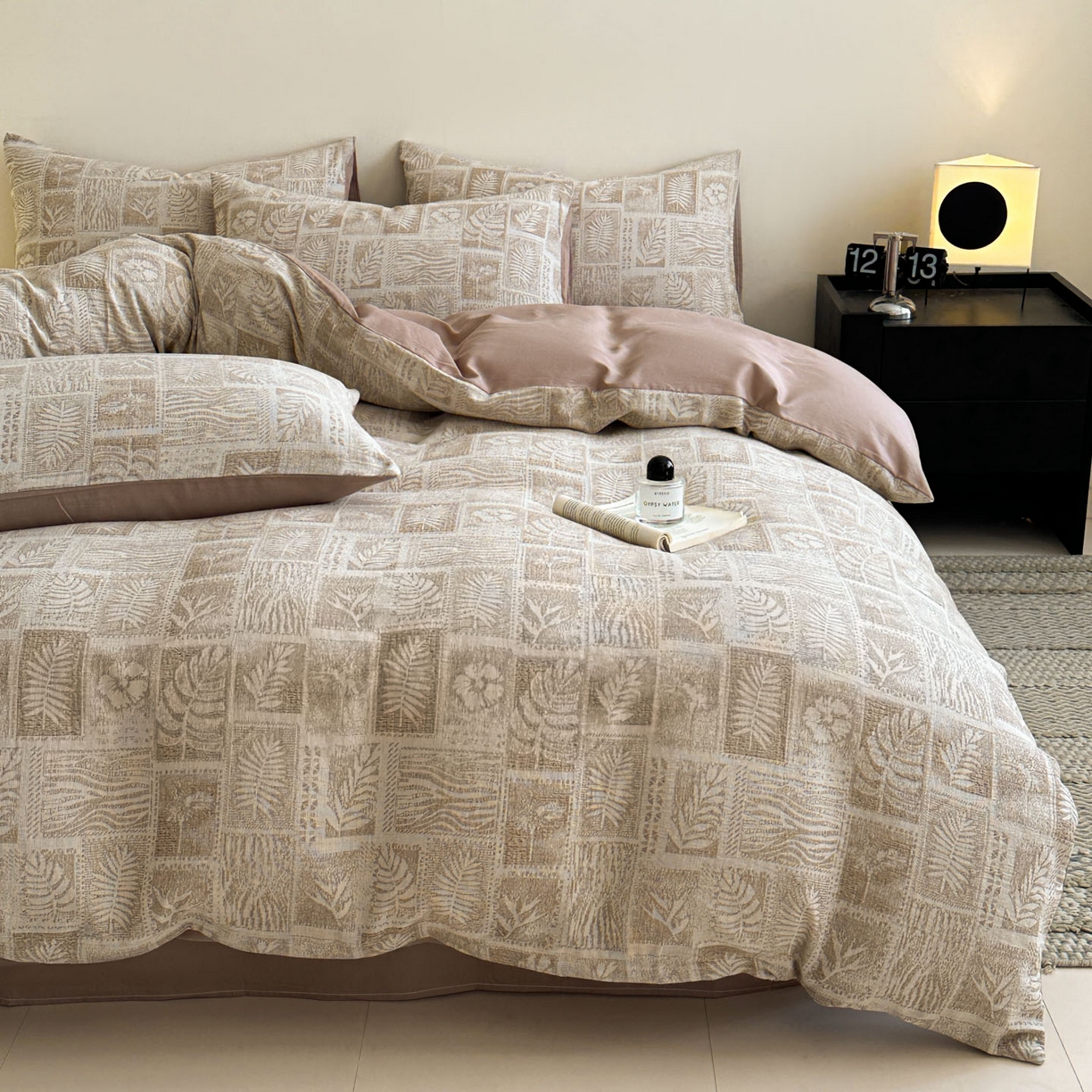 91家纺网 家纺一手货源 找家纺 慕尚家纺 2025新款全棉提花皱皱纱四件套 消消乐-卡其