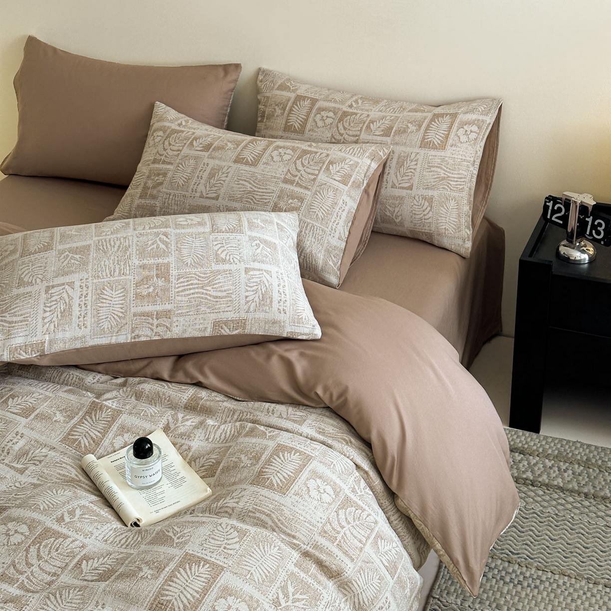 91家纺网 家纺一手货源 找家纺 慕尚家纺 2025新款全棉提花皱皱纱四件套 消消乐-卡其