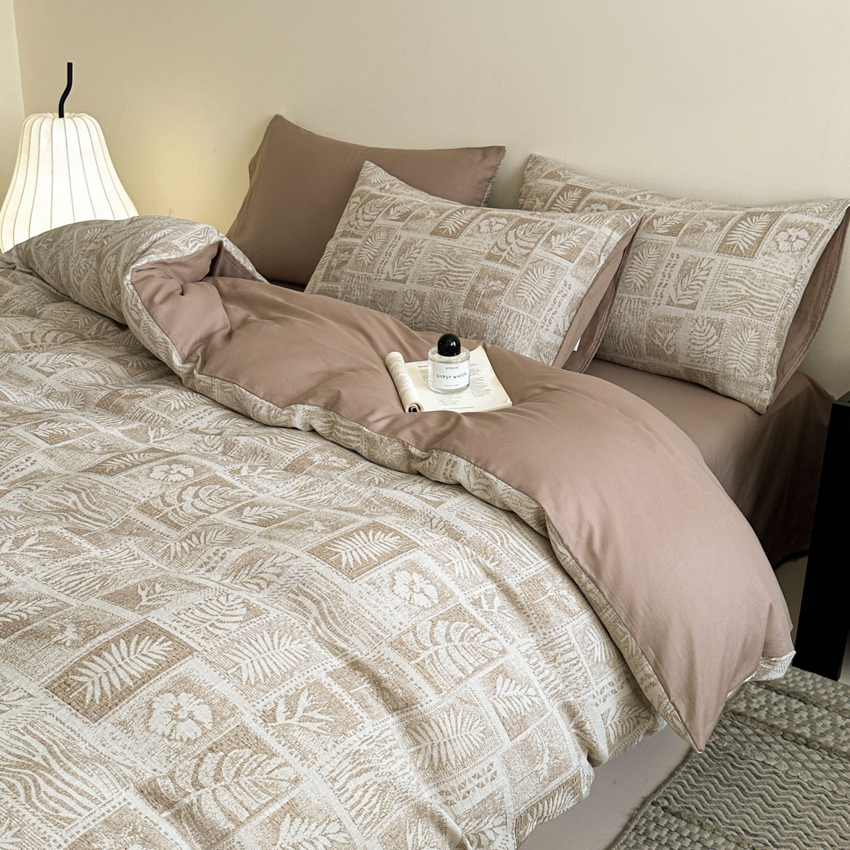 91家纺网 家纺一手货源 找家纺 慕尚家纺 2025新款全棉提花皱皱纱四件套 消消乐-卡其