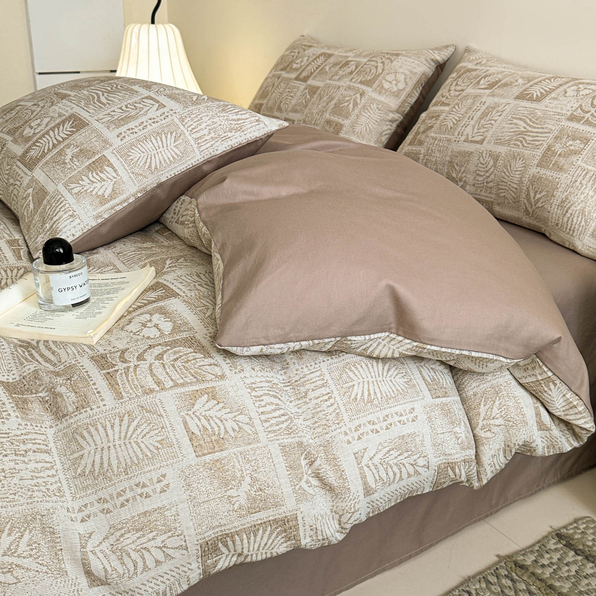 91家纺网 家纺一手货源 找家纺 慕尚家纺 2025新款全棉提花皱皱纱四件套 消消乐-卡其