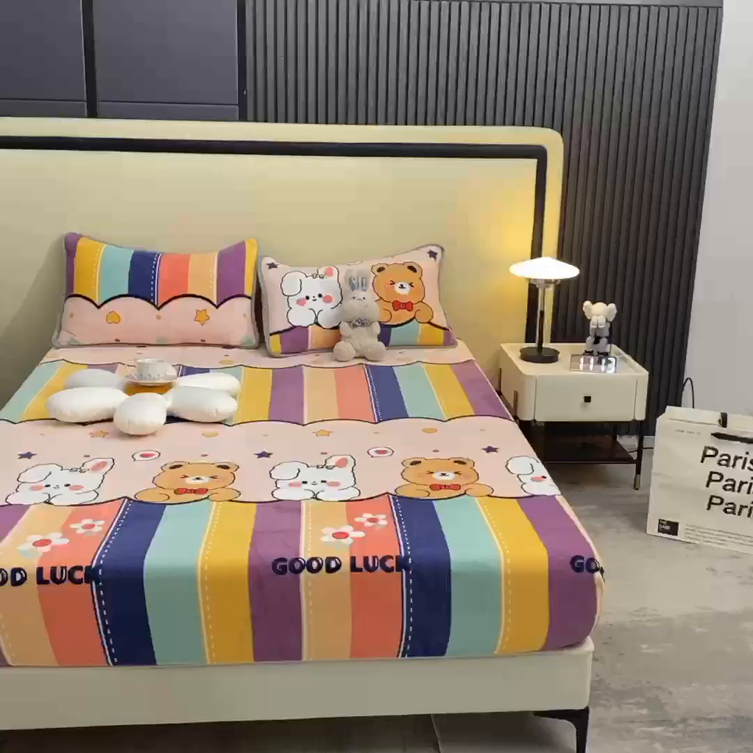 91家纺网 家纺一手货源 找家纺 518家纺 2025新款高克重印花牛奶绒单床笠可定制 七彩花园