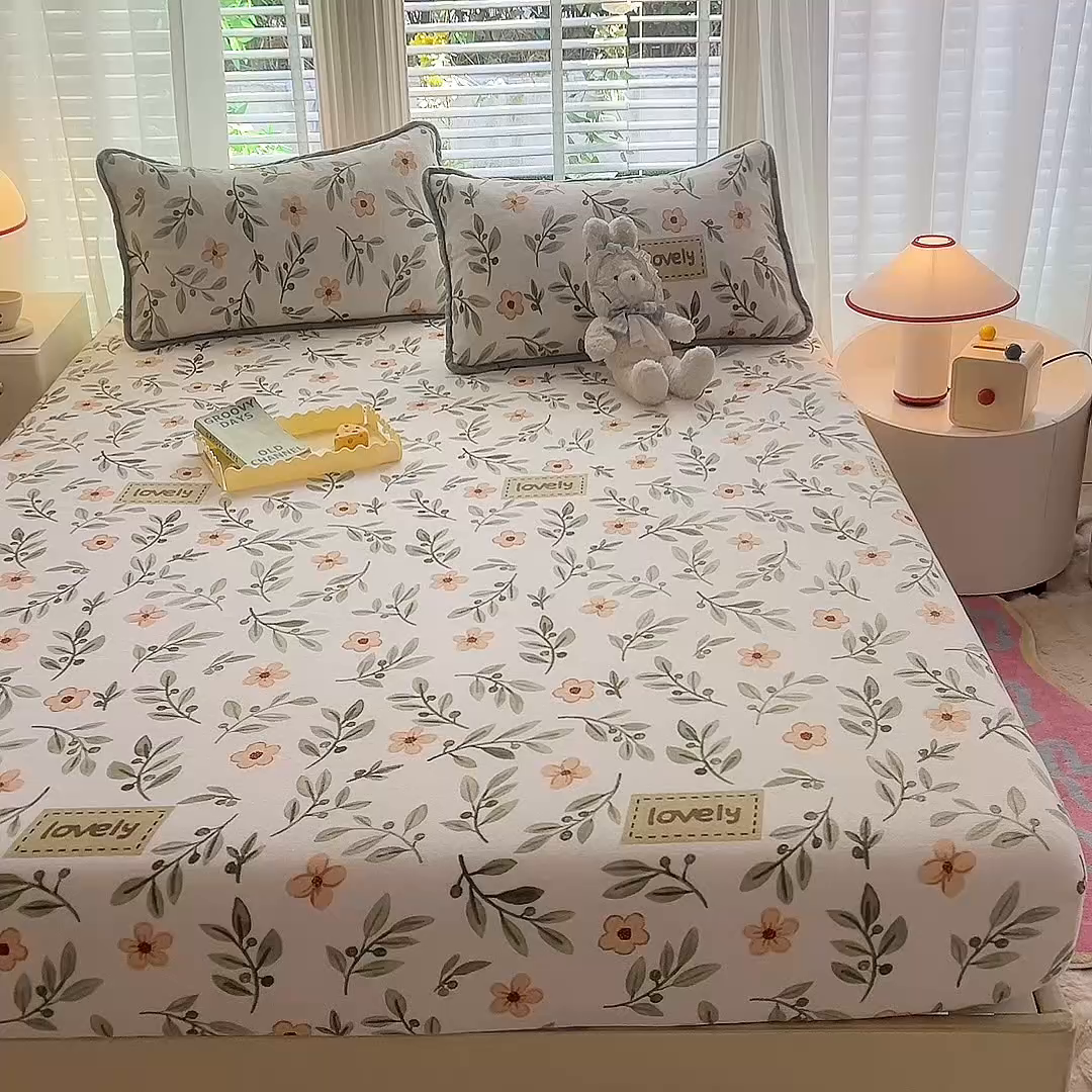 91家纺网 家纺一手货源 找家纺 518家纺 2025新款高克重印花牛奶绒单床笠可定制 青柠薄荷