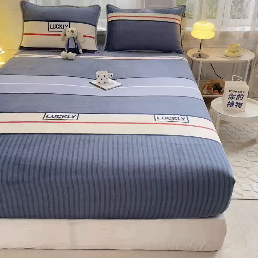 91家纺网 家纺一手货源 找家纺 518家纺 2025新款高克重印花牛奶绒单床笠可定制 清风韵律