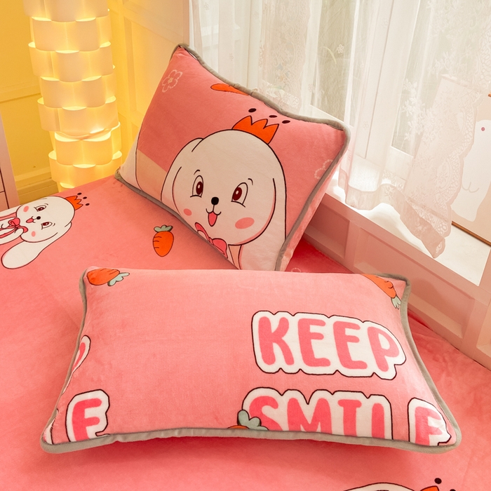 518家纺2025新款高克重200g印花牛奶绒单枕套 玉兔