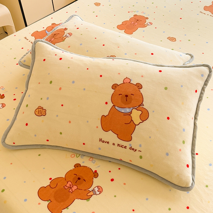 （总）518家纺2025新款高克重200g印花牛奶绒单枕套 幸运巴拉