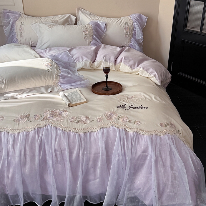 （总）优悦生活馆 2025新款新疆长绒棉纯棉花边刺绣四件套-花间悟语