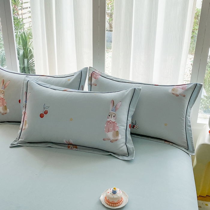 91家纺网 家纺一手货源 找家纺 眷恋家纺 2025新款秋冬超柔全棉精梳棉磨毛三件套四件套 小萌兔-绿（有小号）