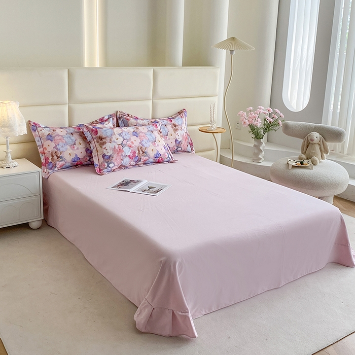 91家纺网 家纺一手货源 找家纺 眷恋家纺 2025新款秋冬超柔全棉精梳棉磨毛三件套四件套 步步微月-粉