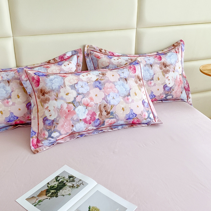 91家纺网 家纺一手货源 找家纺 眷恋家纺 2025新款秋冬超柔全棉精梳棉磨毛三件套四件套 步步微月-粉