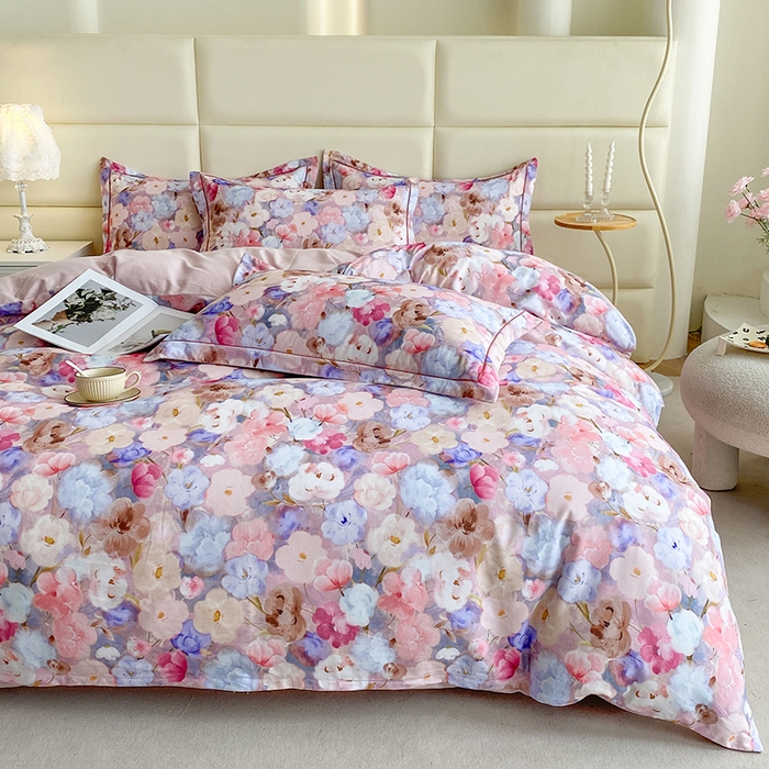 91家纺网 家纺一手货源 找家纺 眷恋家纺 2025新款秋冬超柔全棉精梳棉磨毛三件套四件套 步步微月-粉