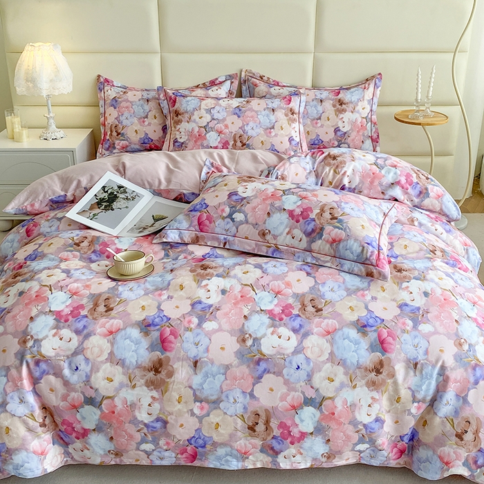 91家纺网 家纺一手货源 找家纺 眷恋家纺 2025新款秋冬超柔全棉精梳棉磨毛三件套四件套 步步微月-粉