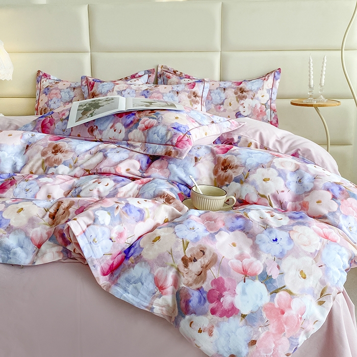 91家纺网 家纺一手货源 找家纺 眷恋家纺 2025新款秋冬超柔全棉精梳棉磨毛三件套四件套 步步微月-粉