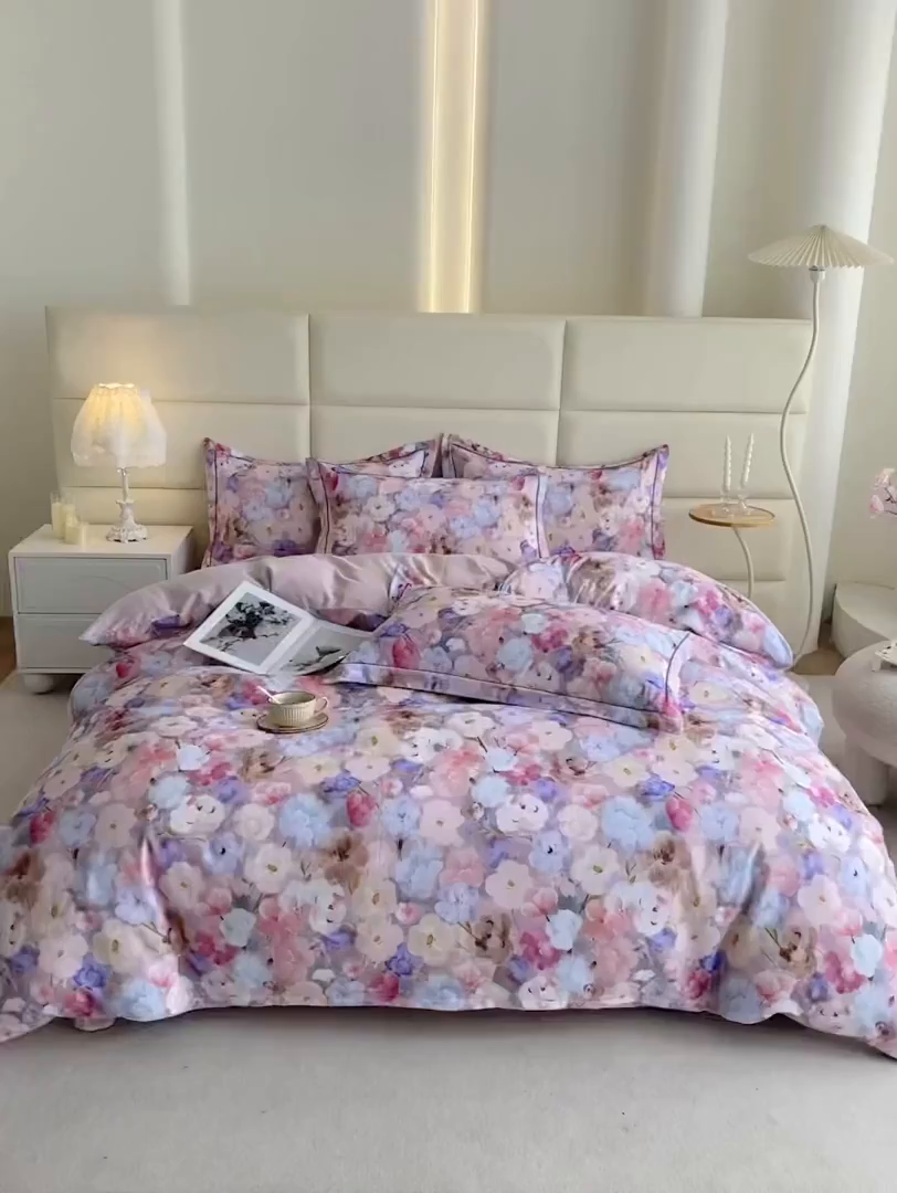 91家纺网 家纺一手货源 找家纺 眷恋家纺 2025新款秋冬超柔全棉精梳棉磨毛三件套四件套 步步微月-粉