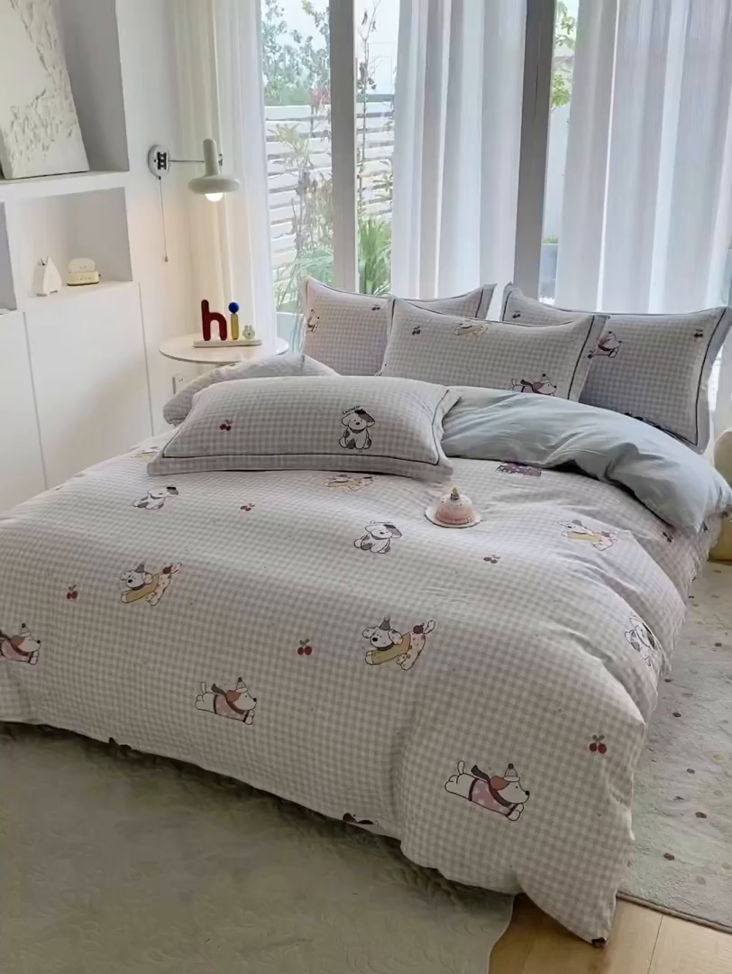 91家纺网 家纺一手货源 找家纺 眷恋家纺 2025新款秋冬超柔全棉精梳棉磨毛三件套四件套 超快乐-绿