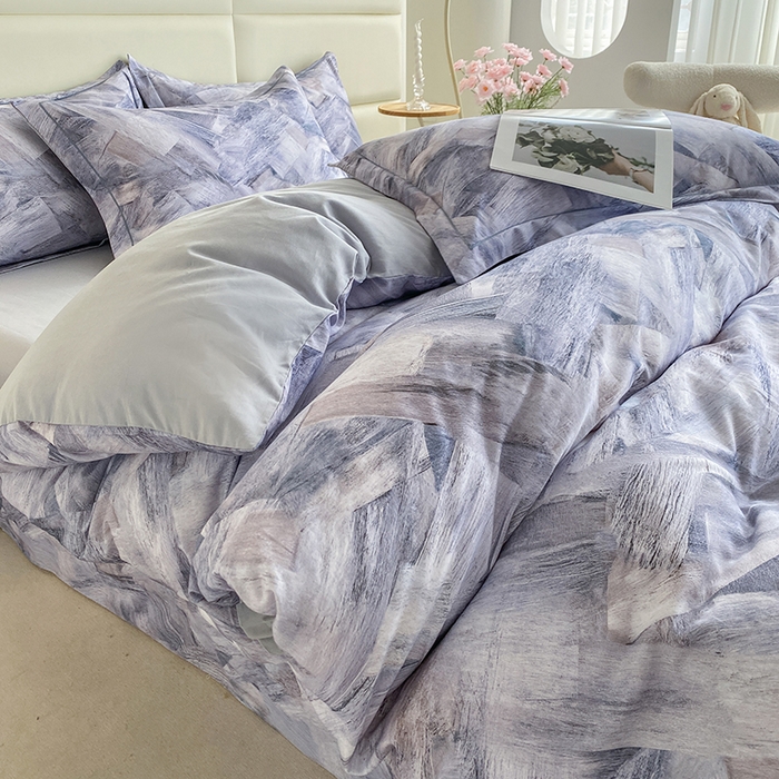 91家纺网 家纺一手货源 找家纺 眷恋家纺 2025新款秋冬超柔全棉精梳棉磨毛三件套四件套 穿越时光-灰