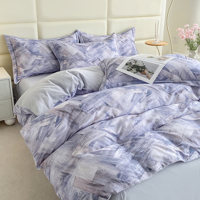 91家纺网 家纺一手货源 找家纺 眷恋家纺 2025新款秋冬超柔全棉精梳棉磨毛三件套四件套 穿越时光-灰