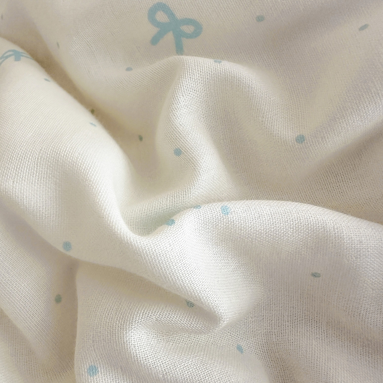 91家纺网 家纺一手货源 找家纺 星期八 2025新款全棉双层纱花边豆豆被四件套 蝴蝶结蓝