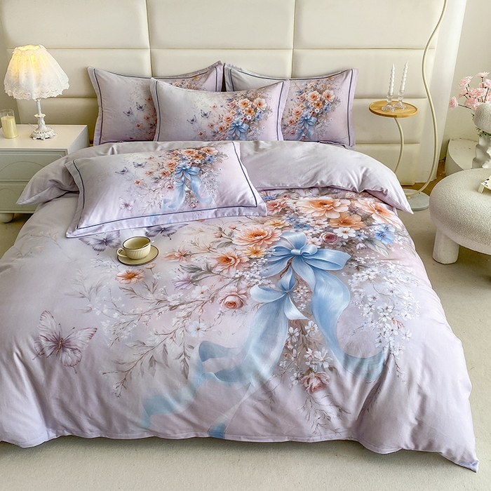 91家纺网 家纺一手货源 找家纺 眷恋家纺 2025新款秋冬超柔全棉精梳棉磨毛三件套四件套 春熙回暖-粉