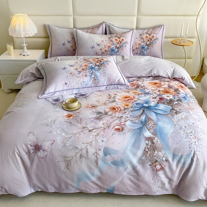 91家纺网 家纺一手货源 找家纺 眷恋家纺 2025新款秋冬超柔全棉精梳棉磨毛三件套四件套 春熙回暖-粉