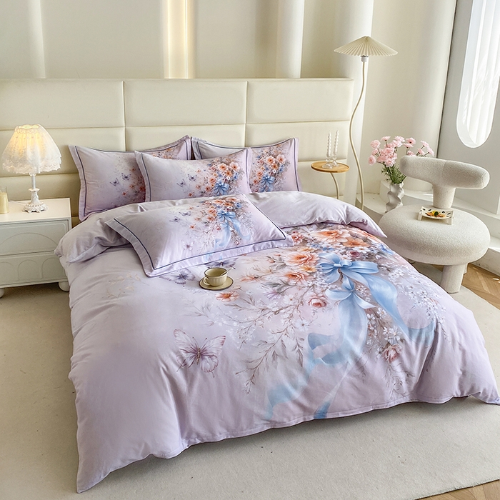 91家纺网 家纺一手货源 找家纺 眷恋家纺 2025新款秋冬超柔全棉精梳棉磨毛三件套四件套 春熙回暖-粉