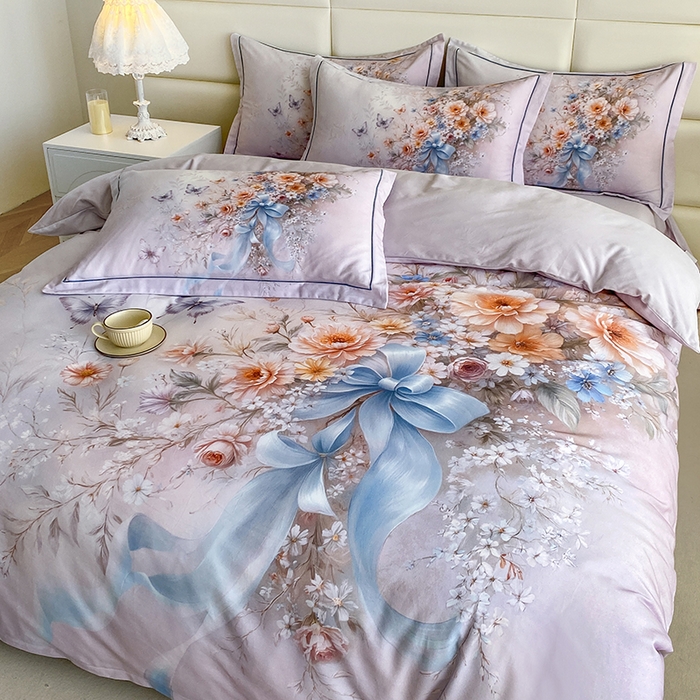 91家纺网 家纺一手货源 找家纺 眷恋家纺 2025新款秋冬超柔全棉精梳棉磨毛三件套四件套 春熙回暖-粉