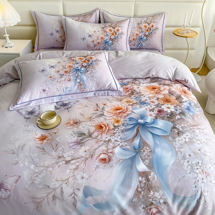 91家纺网 家纺一手货源 找家纺 眷恋家纺 2025新款秋冬超柔全棉精梳棉磨毛三件套四件套 春熙回暖-粉