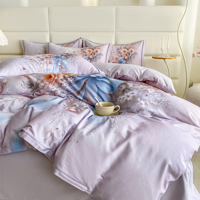 91家纺网 家纺一手货源 找家纺 眷恋家纺 2025新款秋冬超柔全棉精梳棉磨毛三件套四件套 春熙回暖-粉