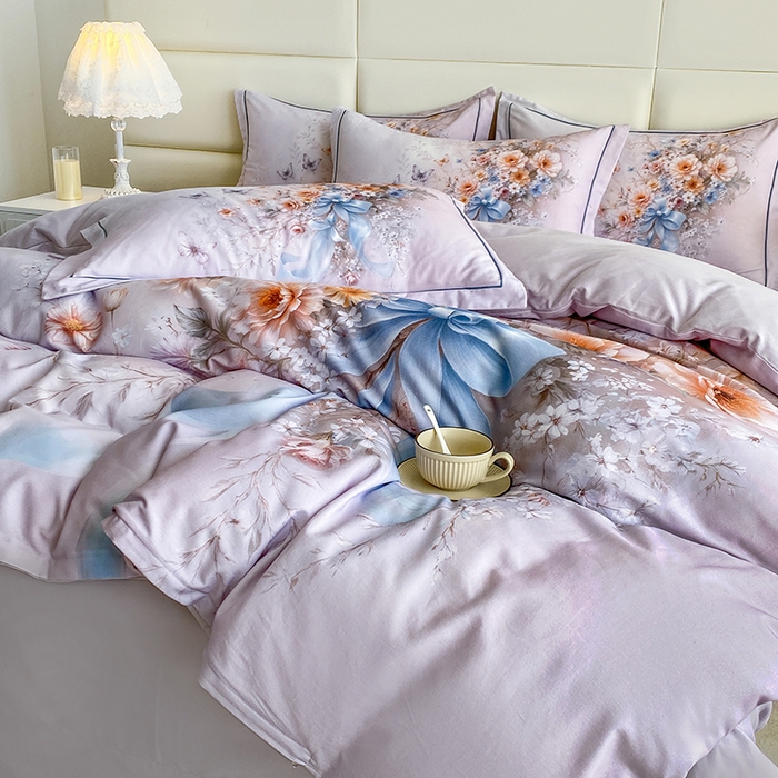 91家纺网 家纺一手货源 找家纺 眷恋家纺 2025新款秋冬超柔全棉精梳棉磨毛三件套四件套 春熙回暖-粉