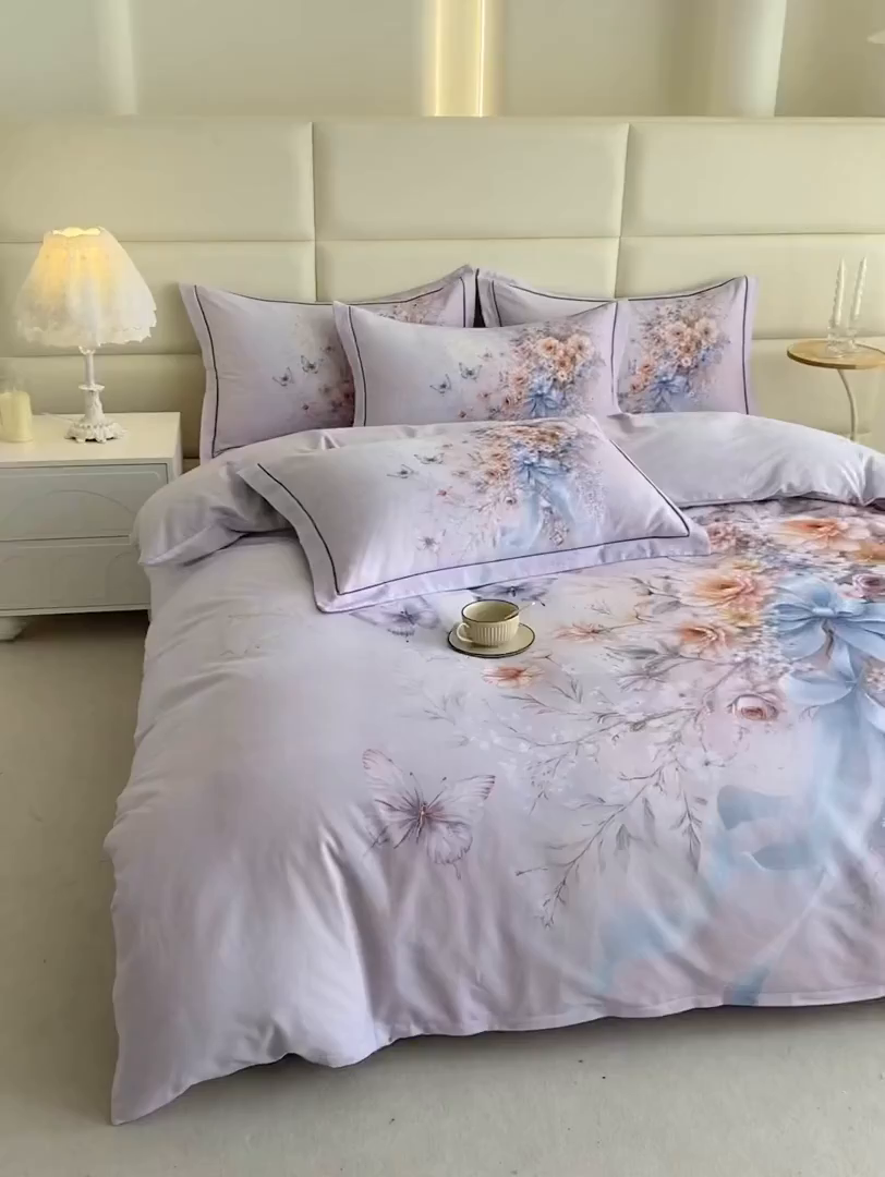 91家纺网 家纺一手货源 找家纺 眷恋家纺 2025新款秋冬超柔全棉精梳棉磨毛三件套四件套 春熙回暖-粉