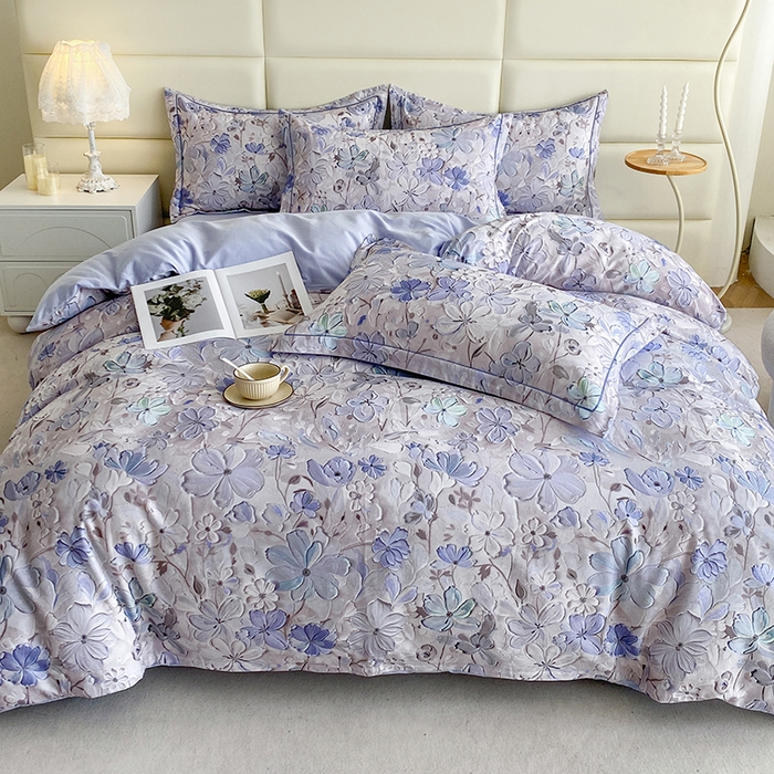 91家纺网 家纺一手货源 找家纺 眷恋家纺 2025新款秋冬超柔全棉精梳棉磨毛三件套四件套 风之回雪-兰