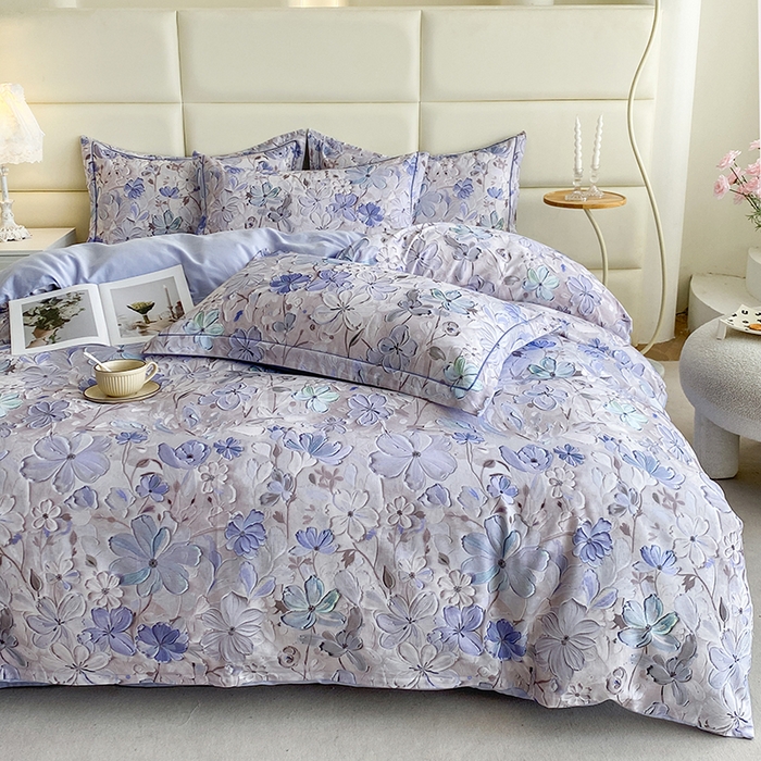 91家纺网 家纺一手货源 找家纺 眷恋家纺 2025新款秋冬超柔全棉精梳棉磨毛三件套四件套 风之回雪-兰