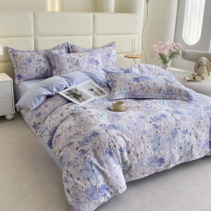 91家纺网 家纺一手货源 找家纺 眷恋家纺 2025新款秋冬超柔全棉精梳棉磨毛三件套四件套 风之回雪-兰