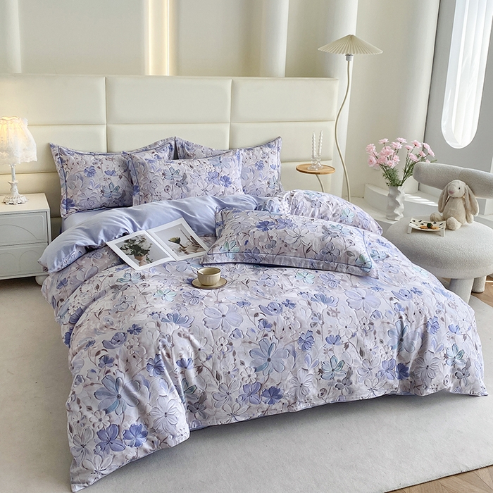 91家纺网 家纺一手货源 找家纺 眷恋家纺 2025新款秋冬超柔全棉精梳棉磨毛三件套四件套 风之回雪-兰