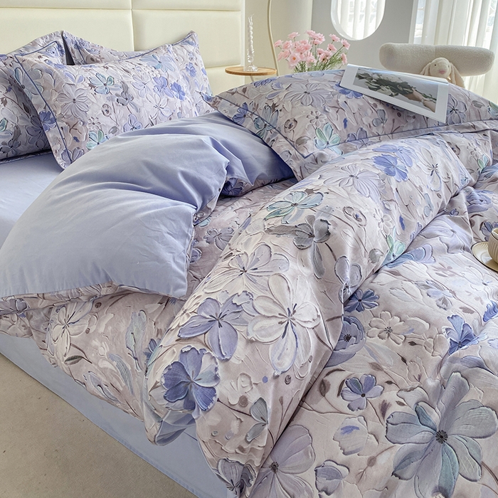 91家纺网 家纺一手货源 找家纺 眷恋家纺 2025新款秋冬超柔全棉精梳棉磨毛三件套四件套 风之回雪-兰