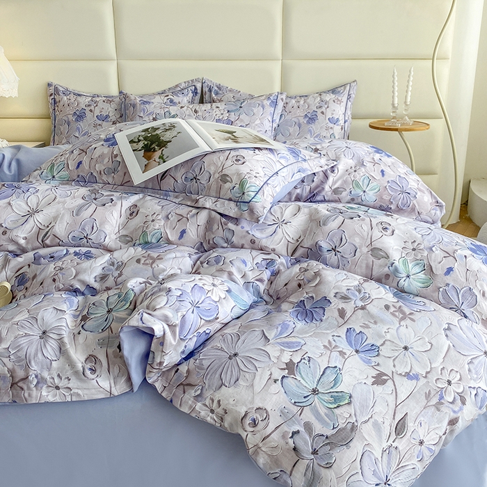 91家纺网 家纺一手货源 找家纺 眷恋家纺 2025新款秋冬超柔全棉精梳棉磨毛三件套四件套 风之回雪-兰