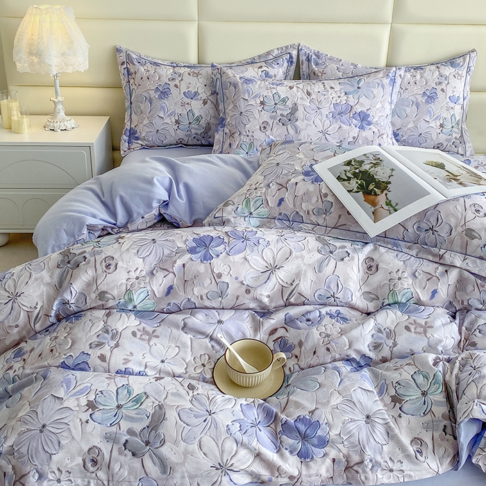 91家纺网 家纺一手货源 找家纺 眷恋家纺 2025新款秋冬超柔全棉精梳棉磨毛三件套四件套 风之回雪-兰