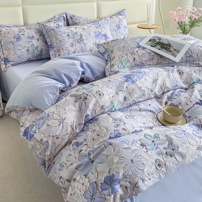 91家纺网 家纺一手货源 找家纺 眷恋家纺 2025新款秋冬超柔全棉精梳棉磨毛三件套四件套 风之回雪-兰