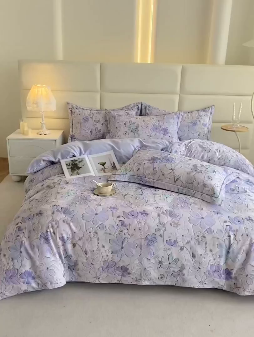 91家纺网 家纺一手货源 找家纺 眷恋家纺 2025新款秋冬超柔全棉精梳棉磨毛三件套四件套 风之回雪-兰