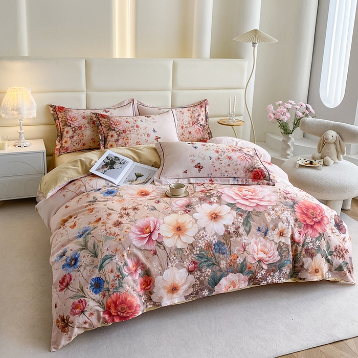 91家纺网 家纺一手货源 找家纺 眷恋家纺 2025新款秋冬超柔全棉精梳棉磨毛三件套四件套 江风梦畔-桔