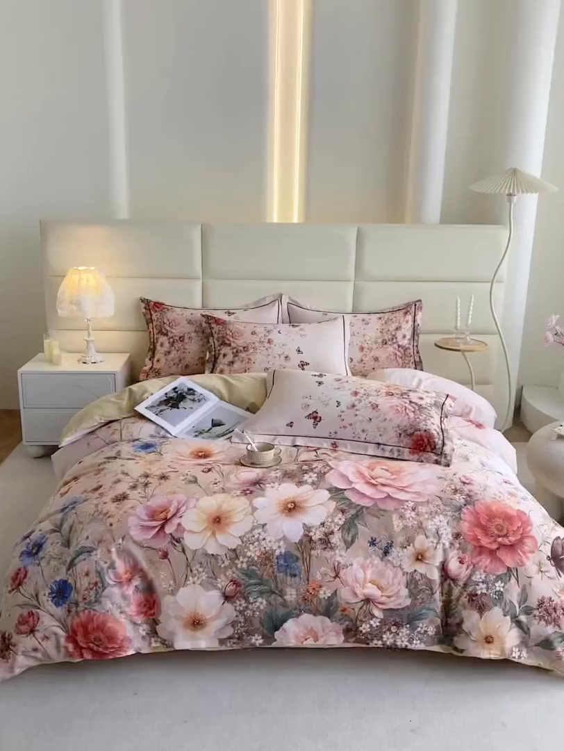 91家纺网 家纺一手货源 找家纺 眷恋家纺 2025新款秋冬超柔全棉精梳棉磨毛三件套四件套 江风梦畔-桔