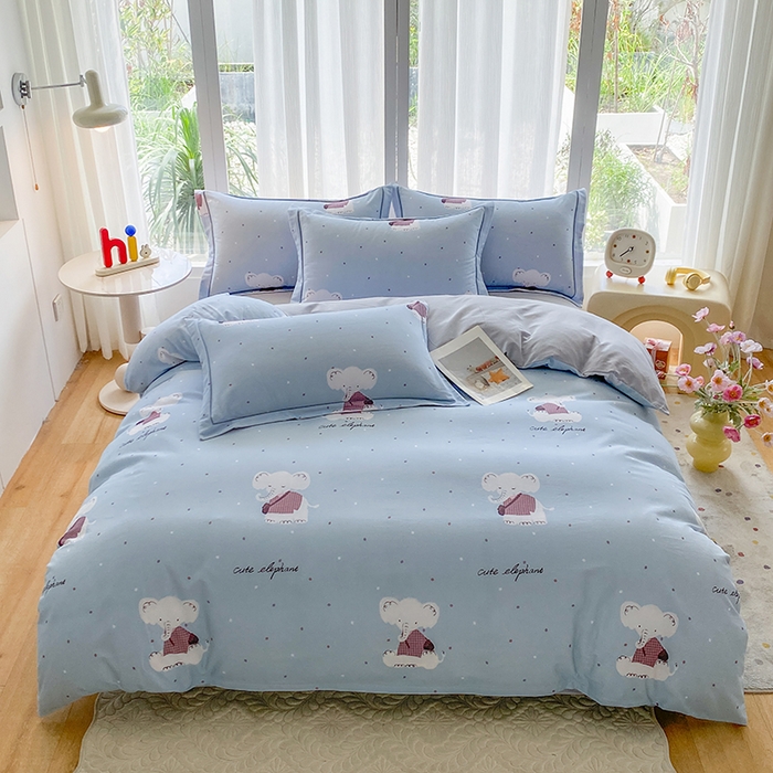 眷恋家纺 2025新款秋冬超柔全棉精梳棉磨毛三件套四件套 软萌奶象-兰