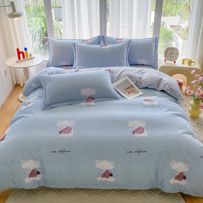 91家纺网 家纺一手货源 找家纺 眷恋家纺 2025新款秋冬超柔全棉精梳棉磨毛三件套四件套 软萌奶象-兰