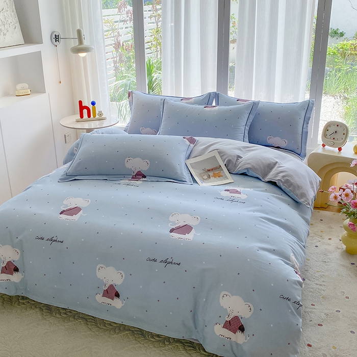 91家纺网 家纺一手货源 找家纺 眷恋家纺 2025新款秋冬超柔全棉精梳棉磨毛三件套四件套 软萌奶象-兰