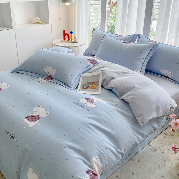 91家纺网 家纺一手货源 找家纺 眷恋家纺 2025新款秋冬超柔全棉精梳棉磨毛三件套四件套 软萌奶象-兰