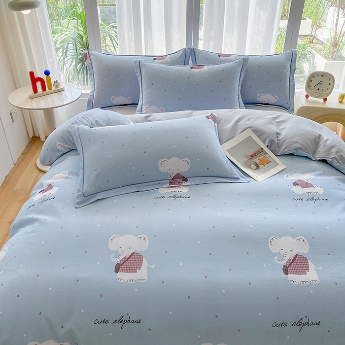 91家纺网 家纺一手货源 找家纺 眷恋家纺 2025新款秋冬超柔全棉精梳棉磨毛三件套四件套 软萌奶象-兰