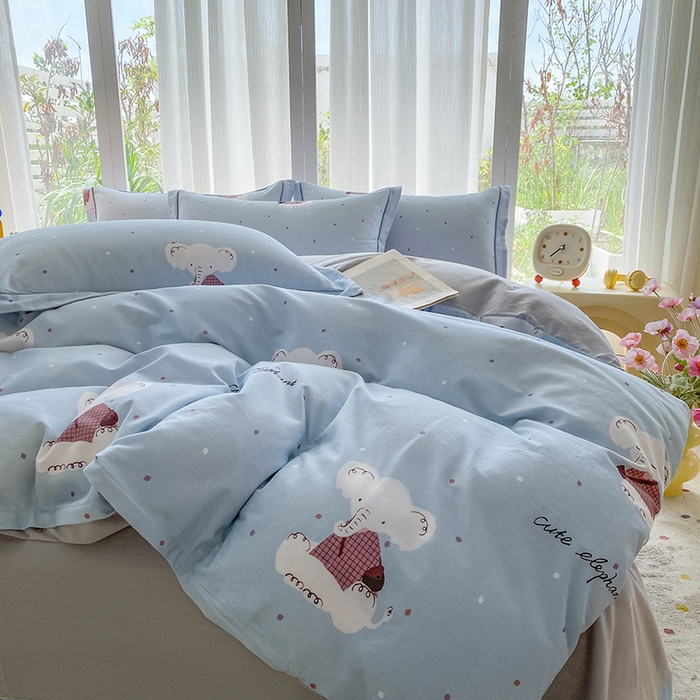 91家纺网 家纺一手货源 找家纺 眷恋家纺 2025新款秋冬超柔全棉精梳棉磨毛三件套四件套 软萌奶象-兰